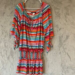 La Blanca Women's Smocked Waist Swim Cover Up Beach Dress Multicolor Chevron‎ S